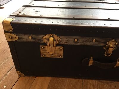 Old wooden brass leather trunk