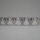Ancien service de 6 coquetiers en porcelaine décorée sur support