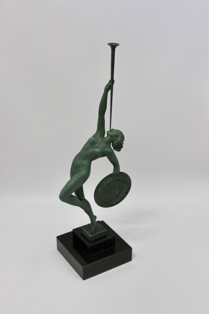 Art Deco Sculpture Trumpet Dancer "Jericho" By Guerbe