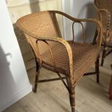 Set of 2 vintage rattan and wicker armchairs
