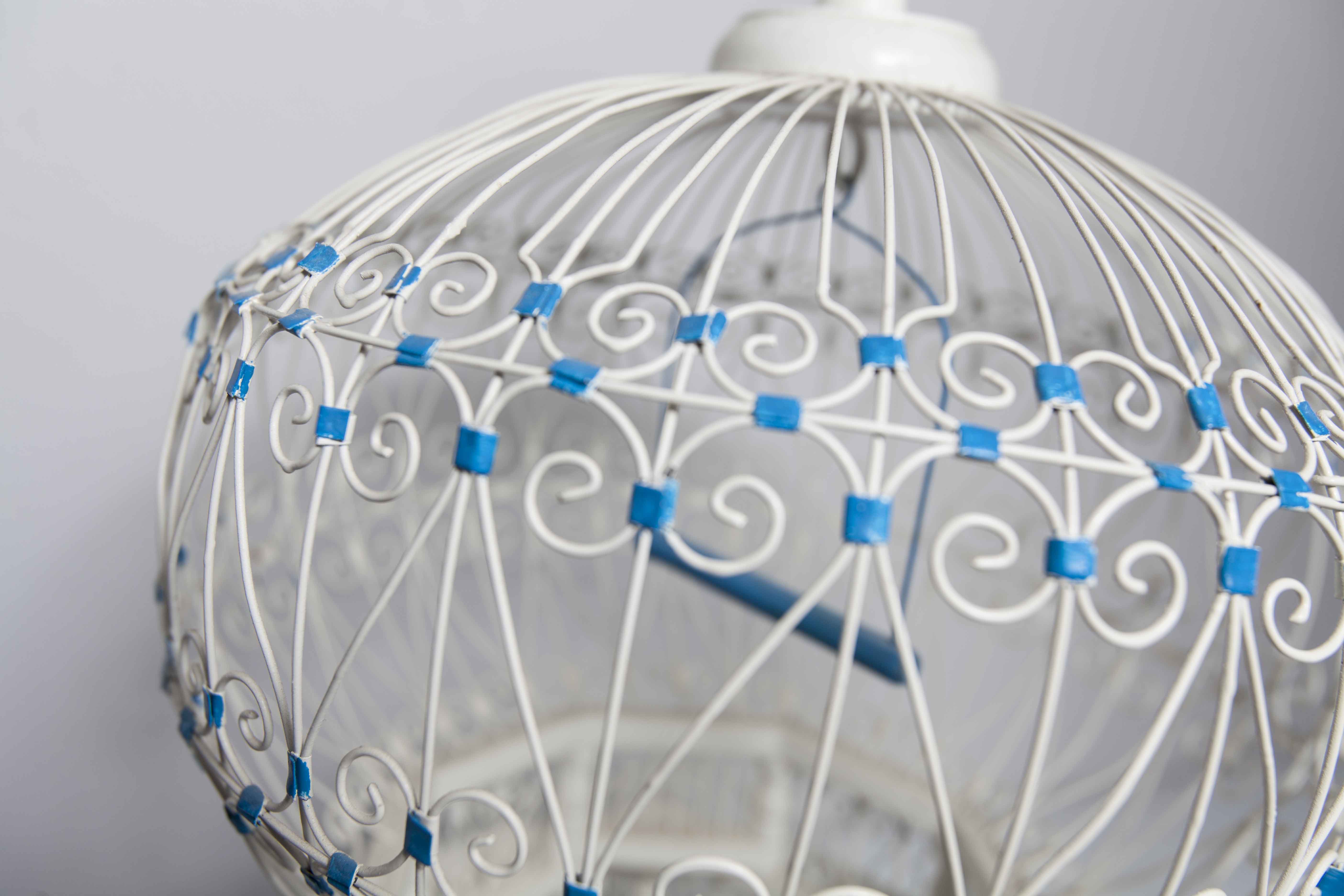Oriental bird cage 1960 hand-painted wood and metal