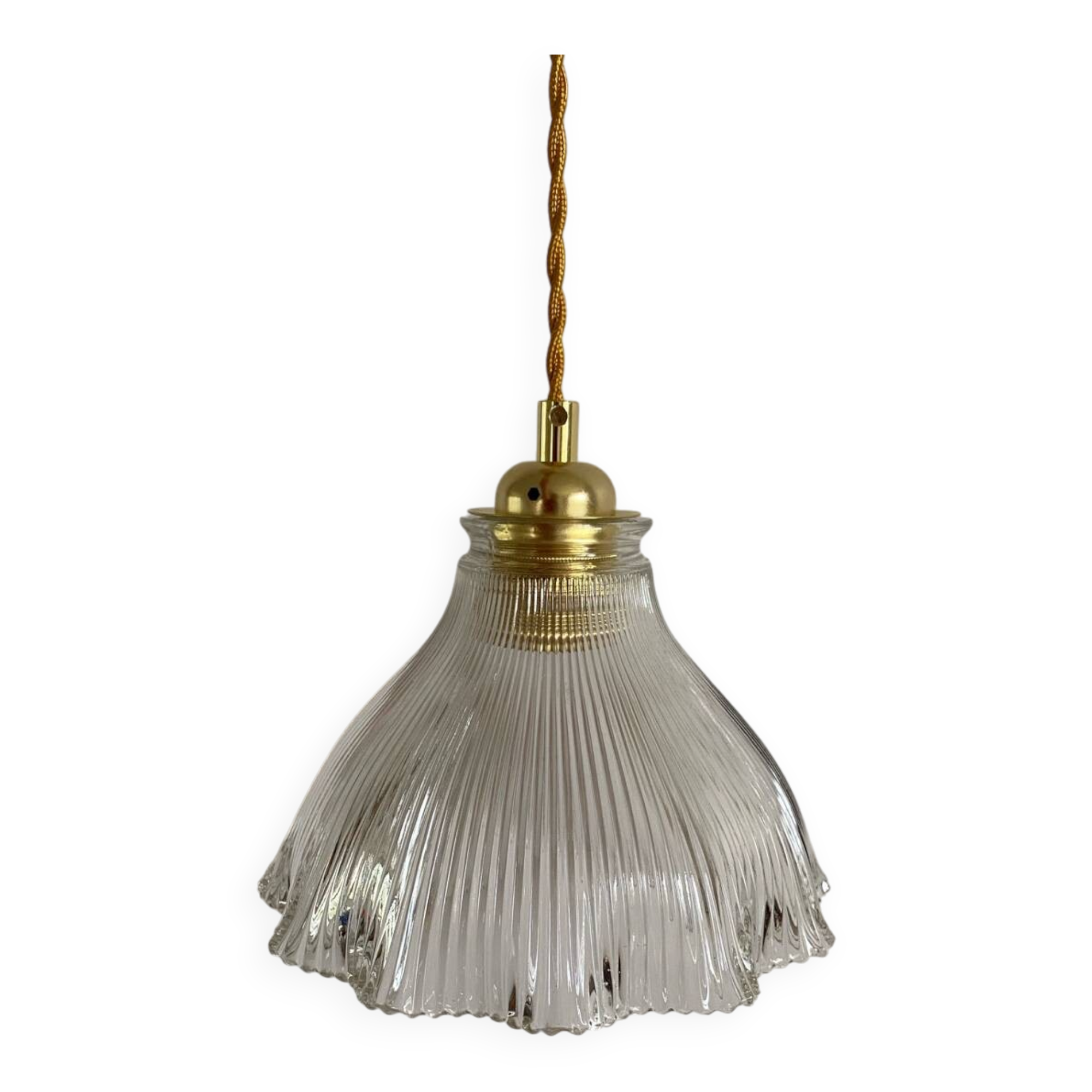 Vintage glass holophane pendant light