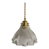 Vintage glass holophane pendant light