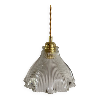 Vintage glass holophane pendant light