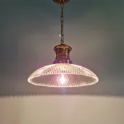Art Deco glass pendant light with ribbed transparent design, 1920-30.
