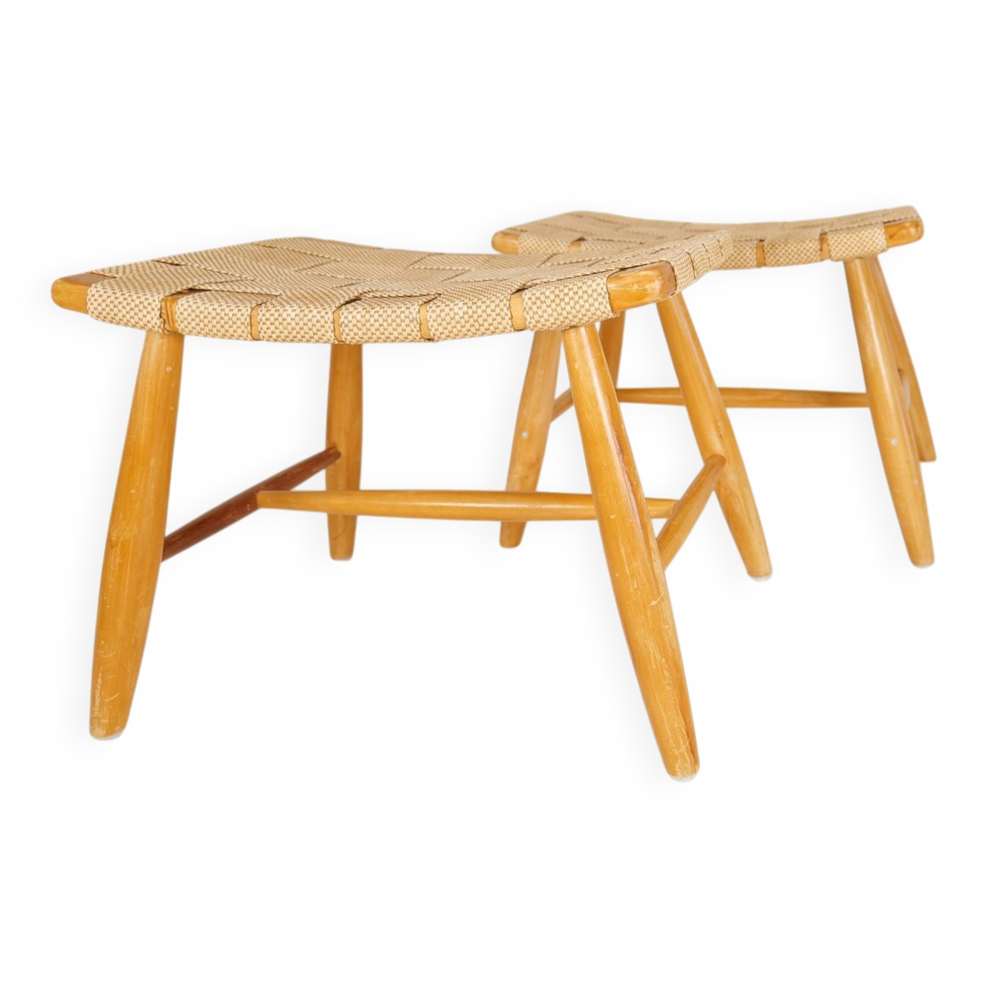 Pair of Swedish stools from the 1960s in lacquered birch, mid-century style.