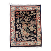 Tapis vintage fait main Tabriz – 48 x 64 cm – Noir & Motif Jardin - 1C971
