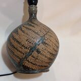 Lampe en grés vintage artiste Alain Blanchard 1970 fougère abat-jour corde raphia campagne