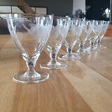 6 small vintage engraved glass stemware