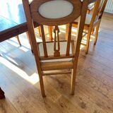 6 chaises en chêne et cuir blanc cassé