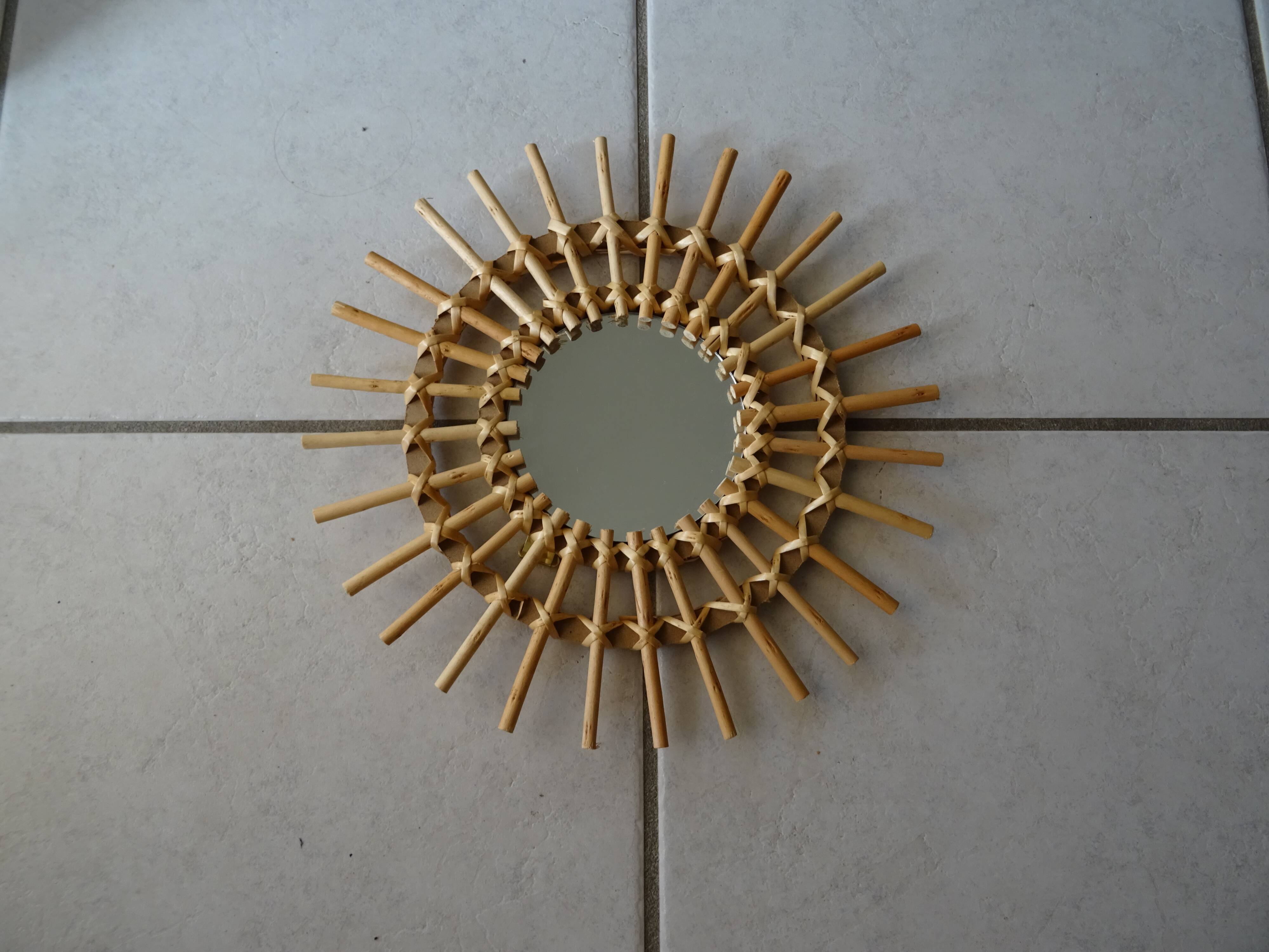 Miroir soleil rotin vintage