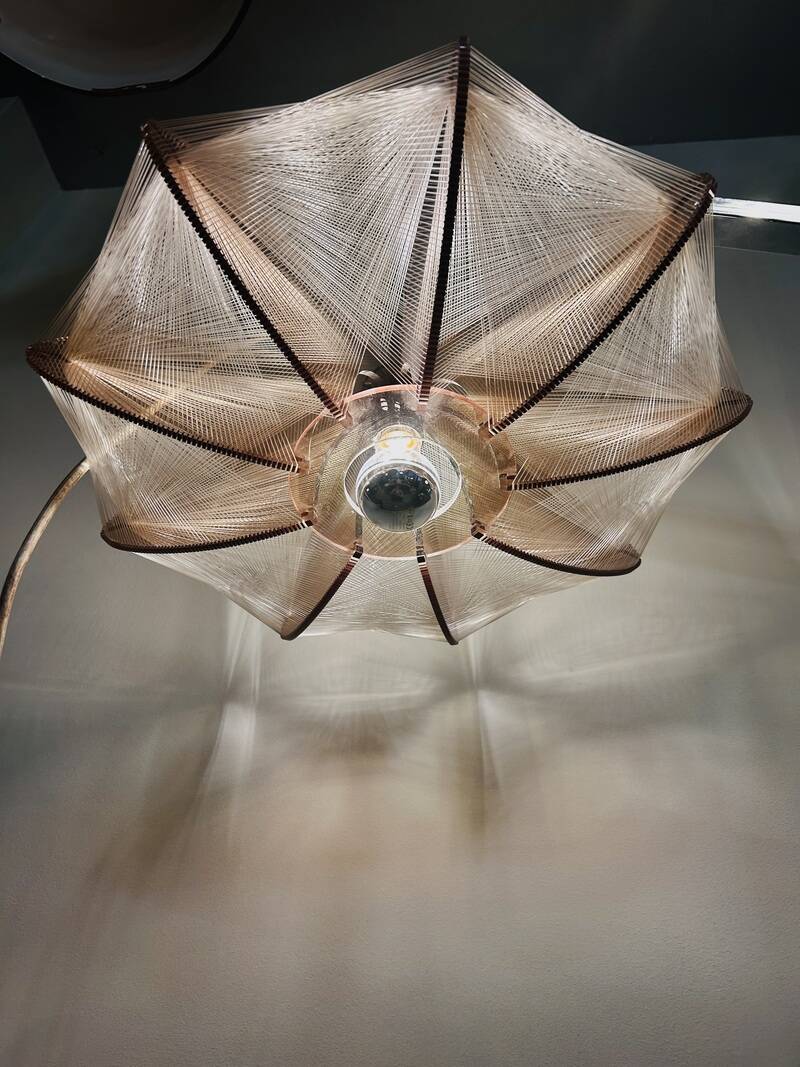 Vintage Paul Secon pendant light, taupe plexi and nylon