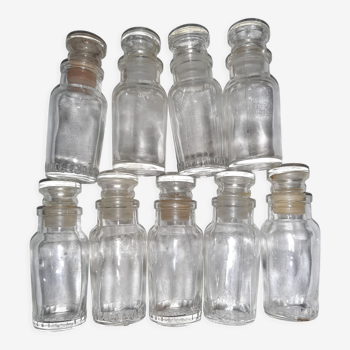 9 vintage thick glass spice bottles