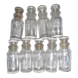 9 vintage thick glass spice bottles