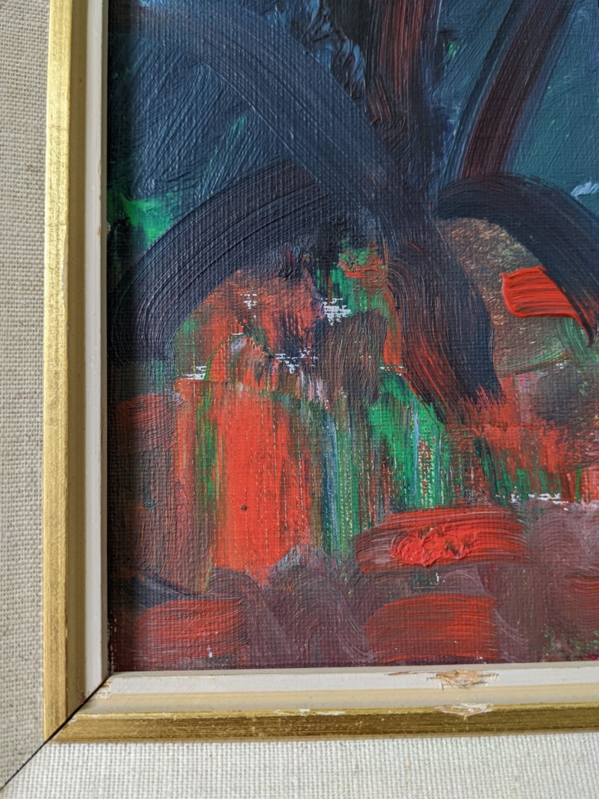 Peinture à l’huile figurative vintage suédoise « Moroccan Ladies » suédoise du milieu du siècle, encadrée