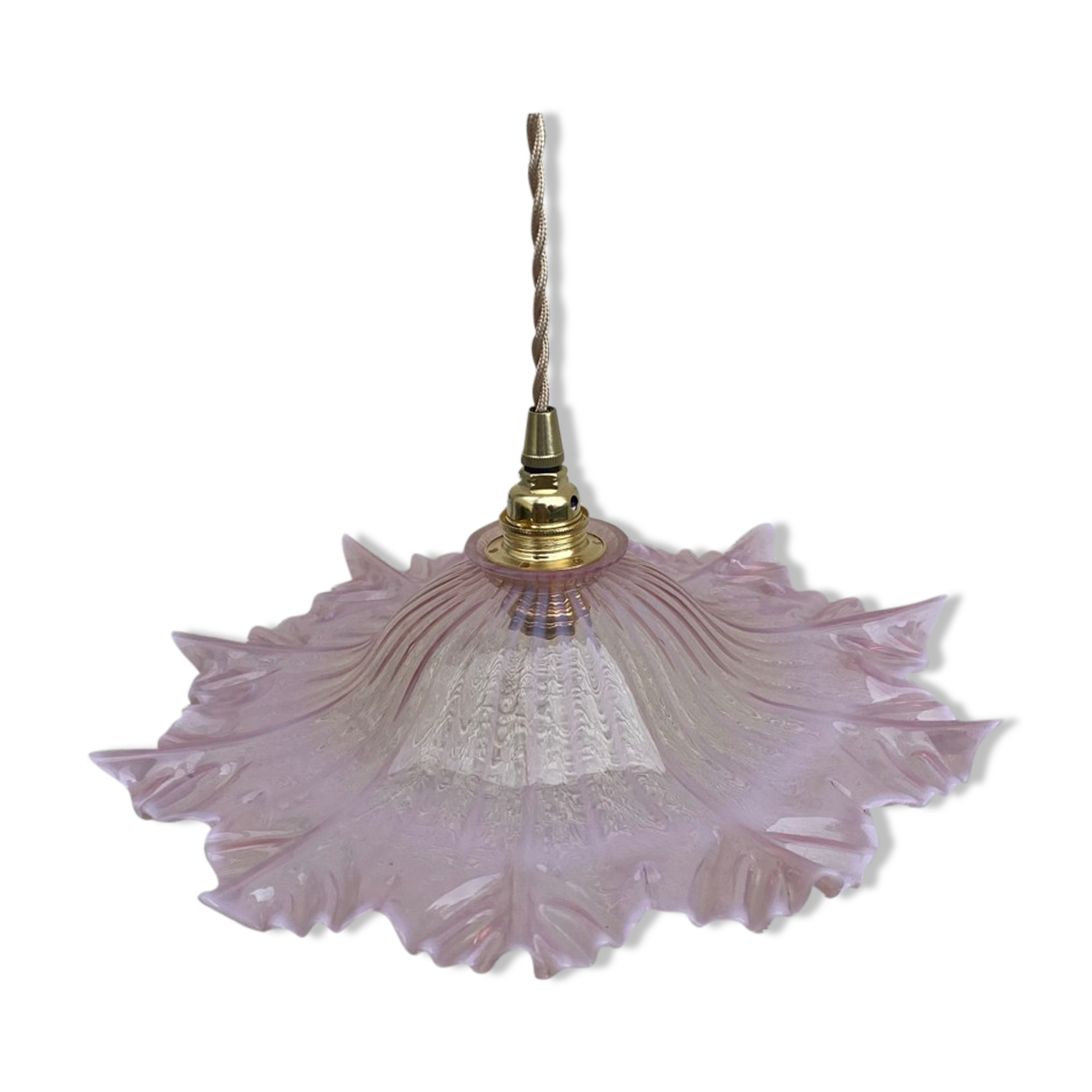 Vintage flower pendant lamp in pink glass