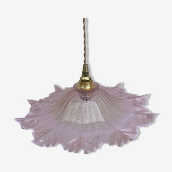 Vintage flower pendant lamp in pink glass