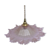 Vintage flower pendant lamp in pink glass