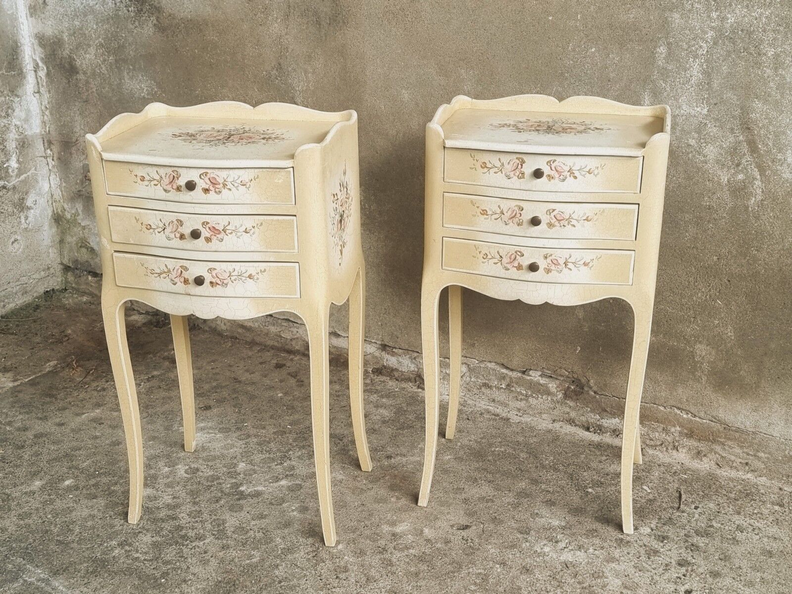 Set of bedside tables hand-painted Louis XV style