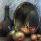 Pastel painting "Still life with onions and bottles" attr. Léonce Pellet