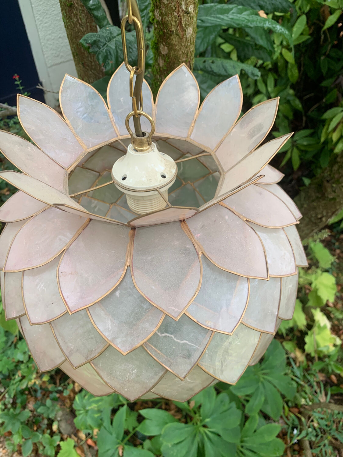 Chandelier, vintage mother-of-pearl lotus pendant 1980