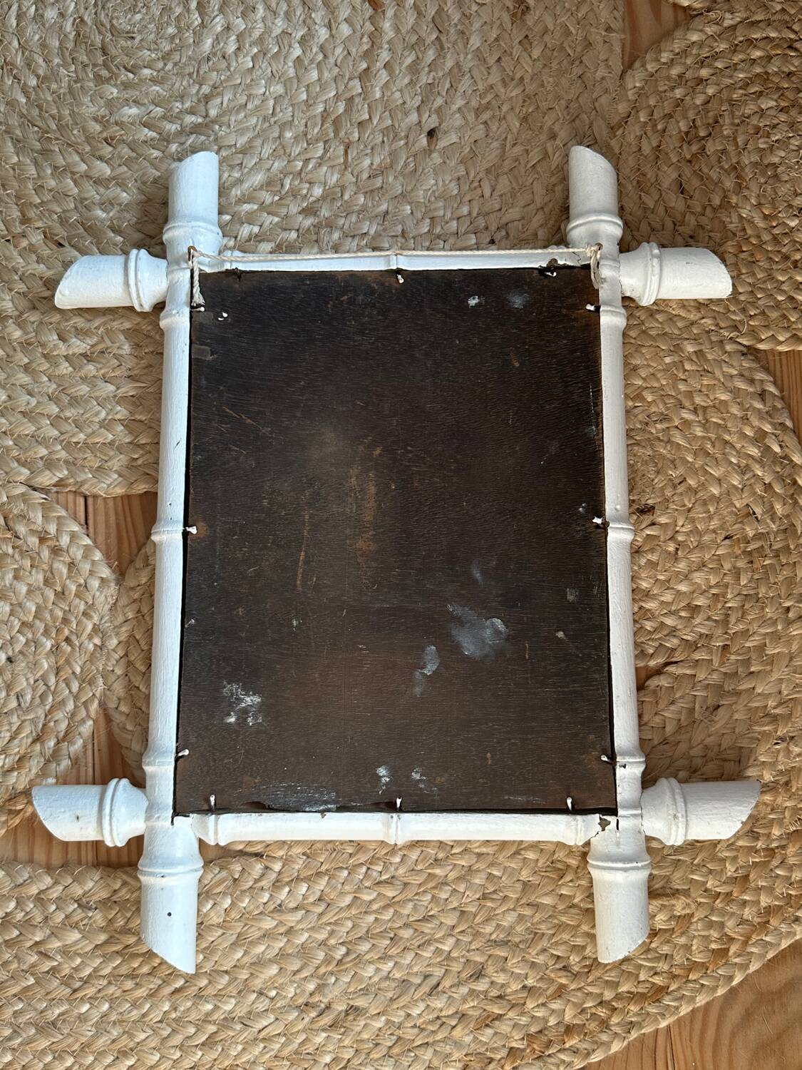 Ancien miroir en bois forme bambou