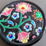 Pair of Longwy flower bottle underwear on black background. Rare