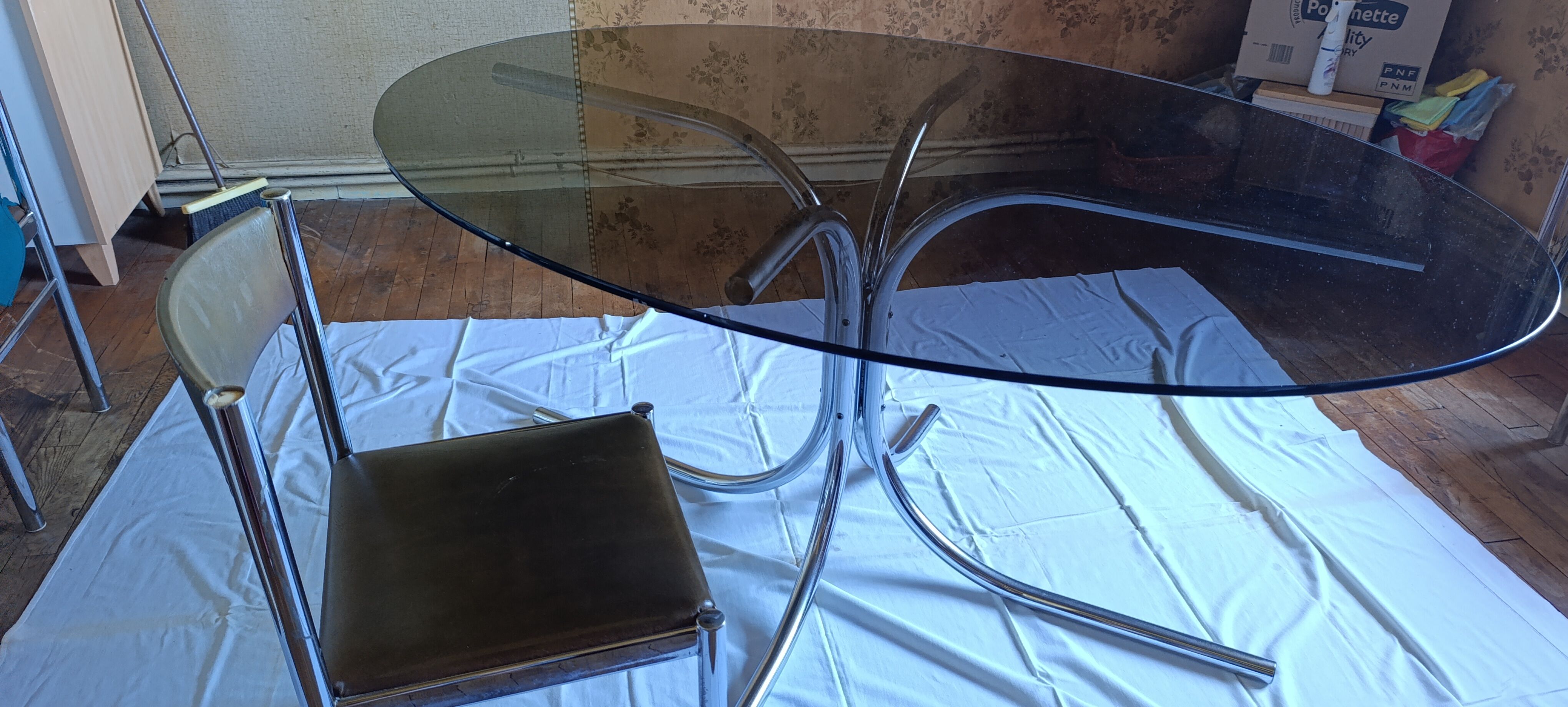 Vintage smoked glass Space Age dining table