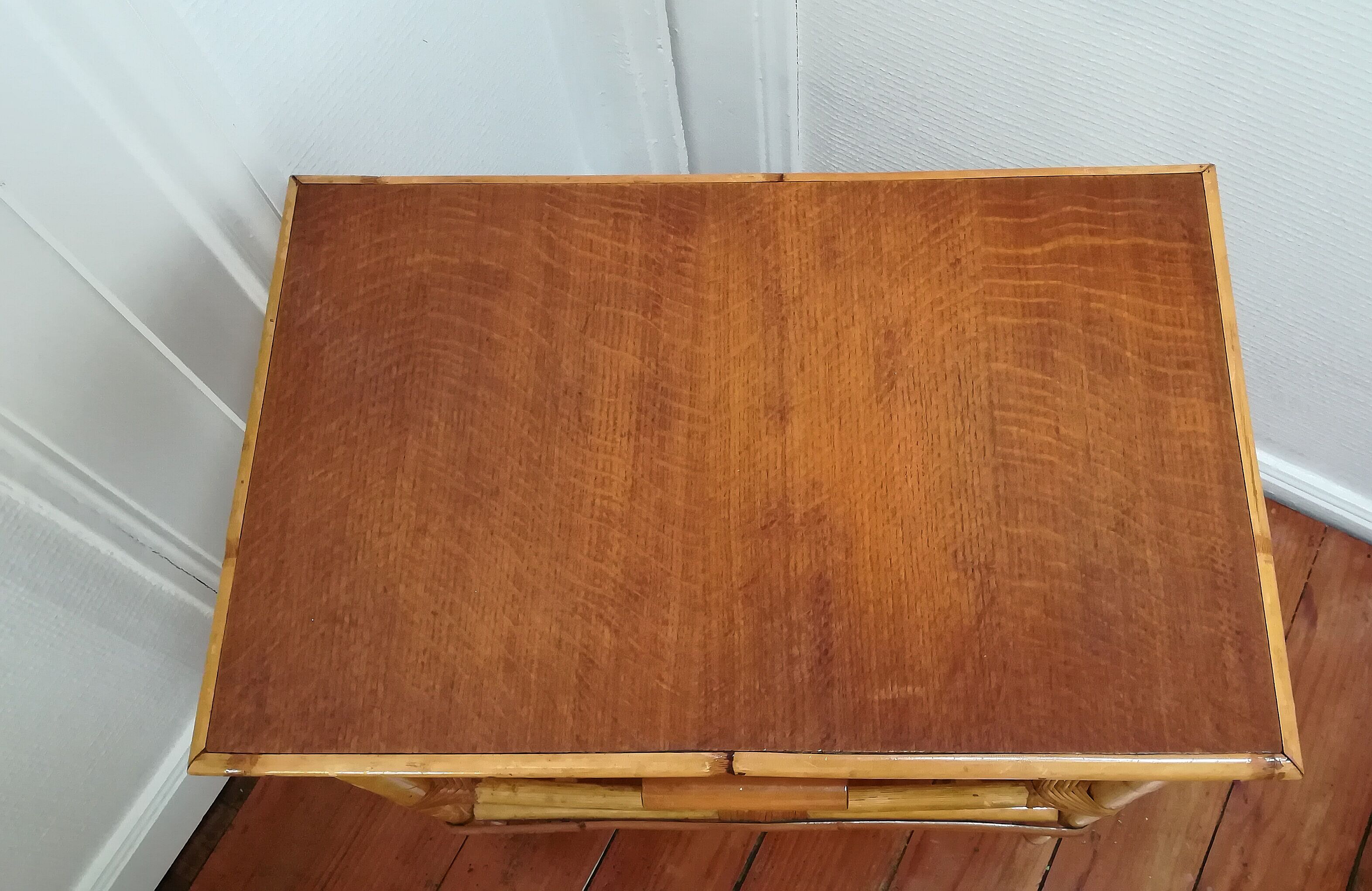 Rattan and vintage bamboo bedside table