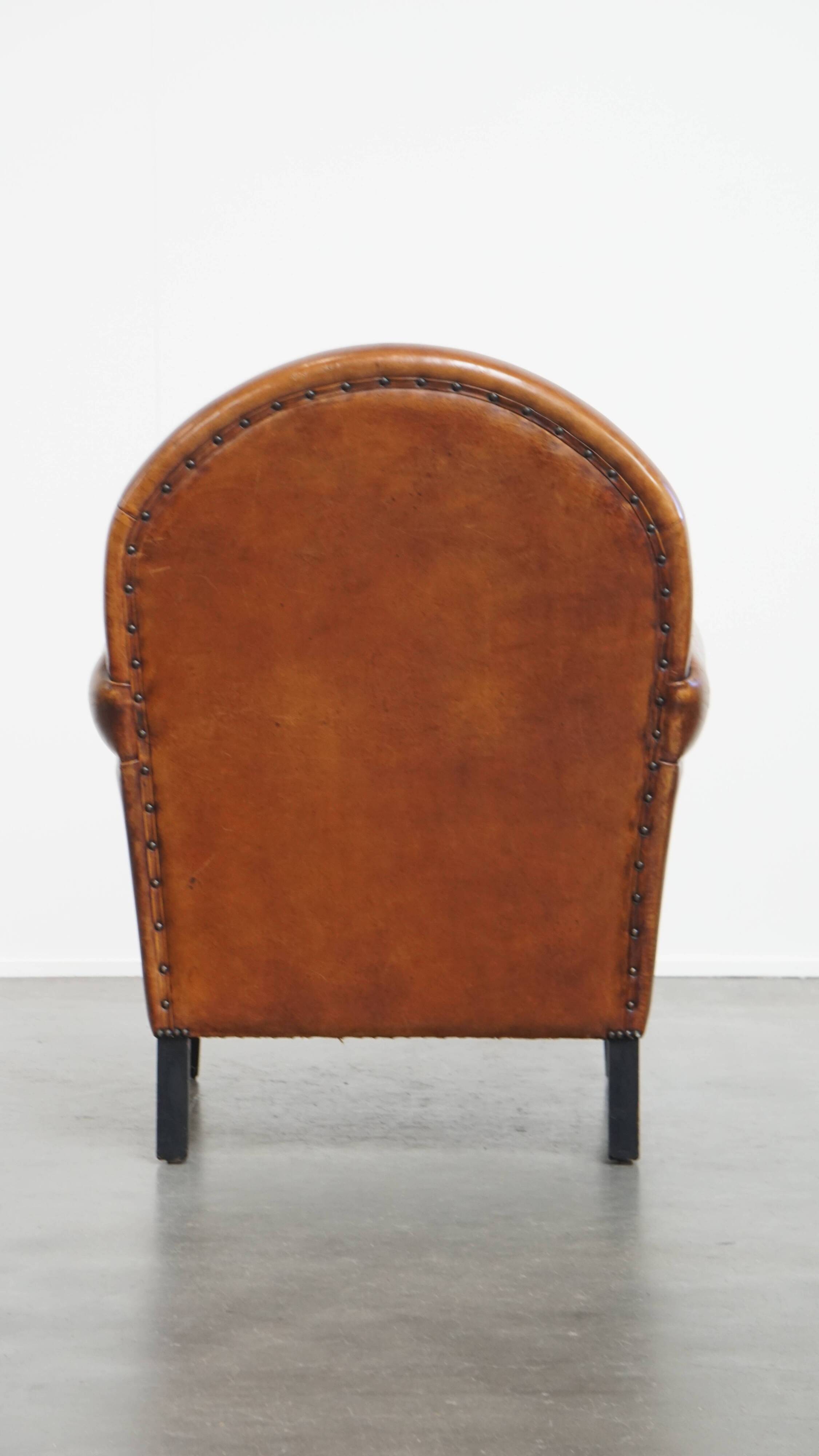 Vintage Sheepskin Leather Art Deco Style Design Armchair