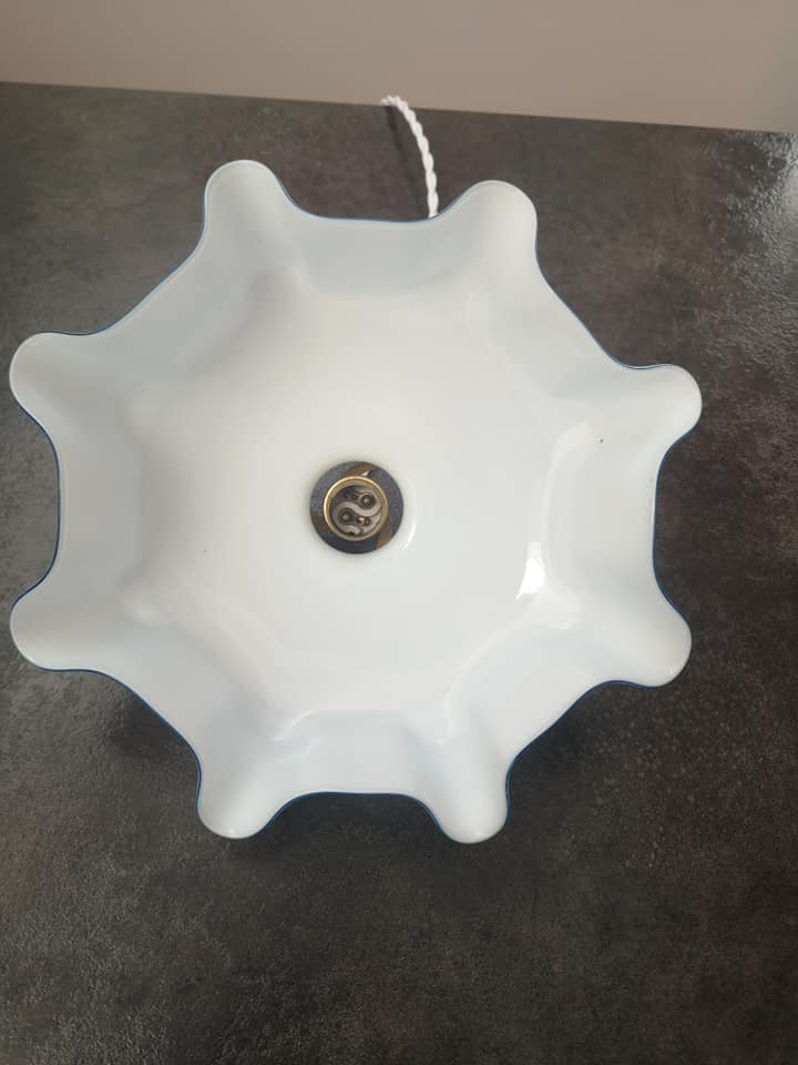 Old suspension lamp opaline blue hexagonal Art Deco 1930 TBE Ø 26.3 cm