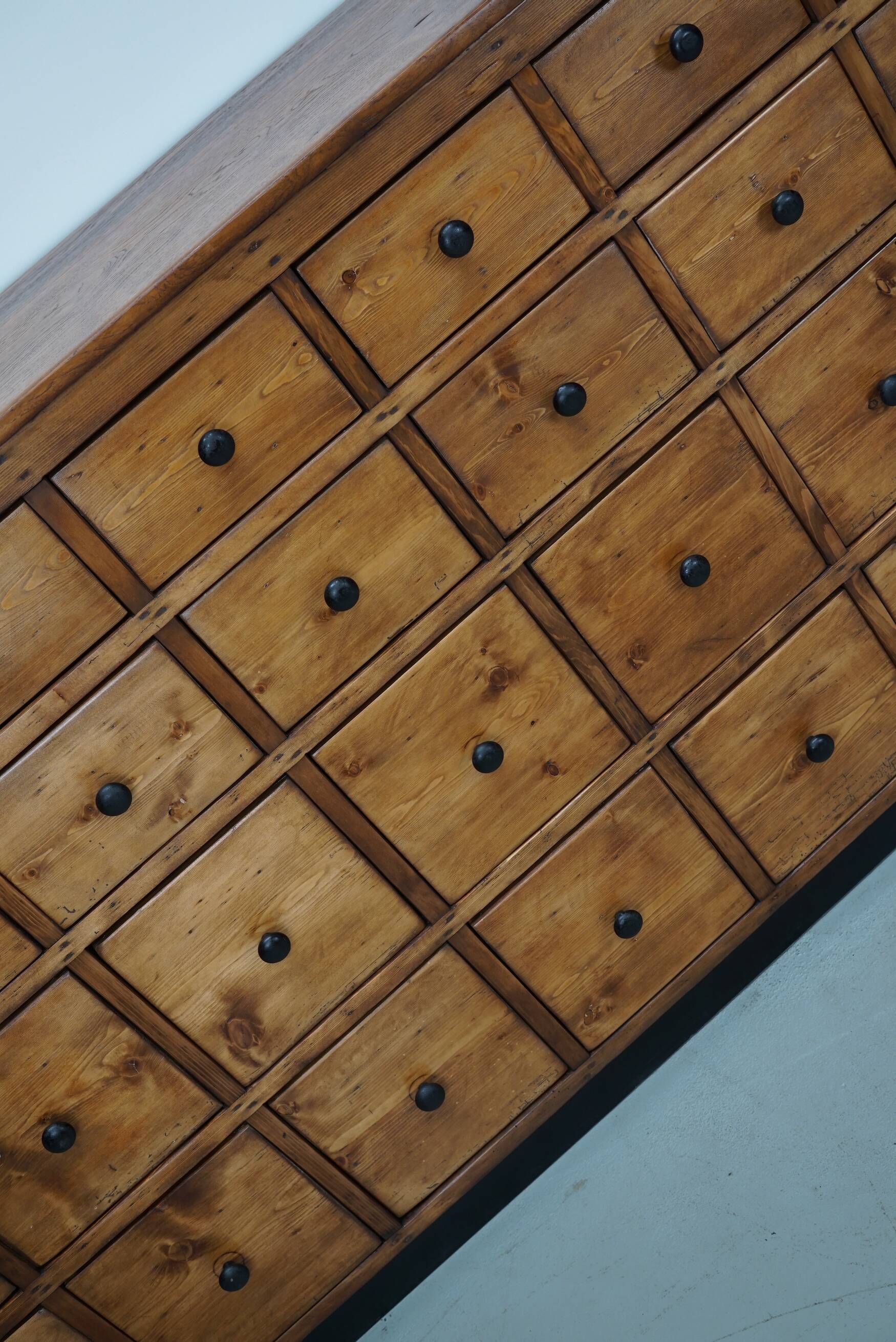 Large German Pine Industrial Apothecary / Shop Cabinet, 1950s
