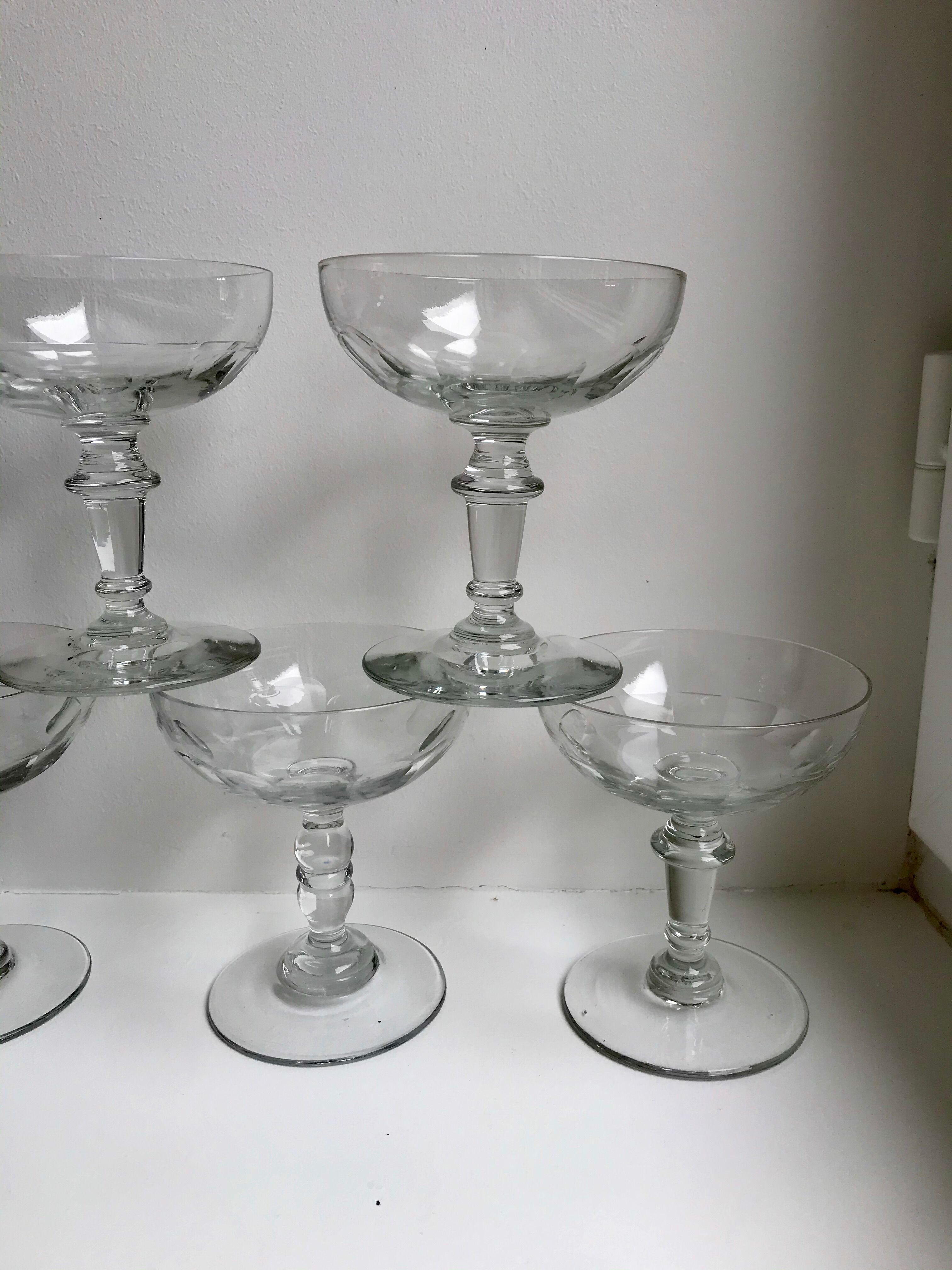 Set of 5 large crystal champagne glasses 30s-40s