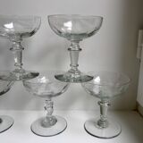 Set of 5 large crystal champagne glasses 30s-40s