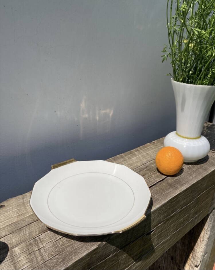 Gold Limoges porcelain cake dish