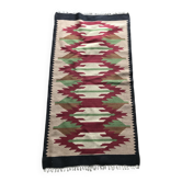 Mid-Century red textile rug - 1940s geometric pattern, 62x119 cm
