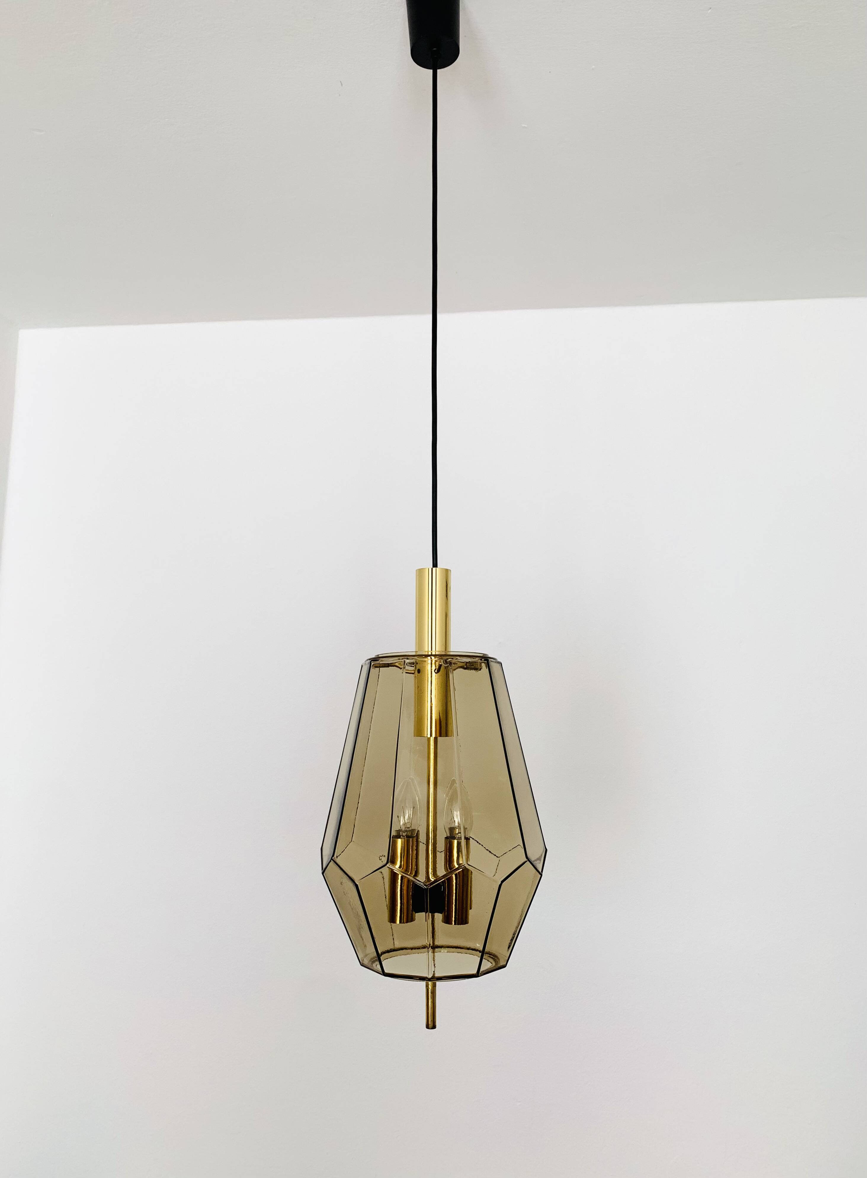 Set of 2 Smoked Glass Pendant Lamps by Glashütte Limburg