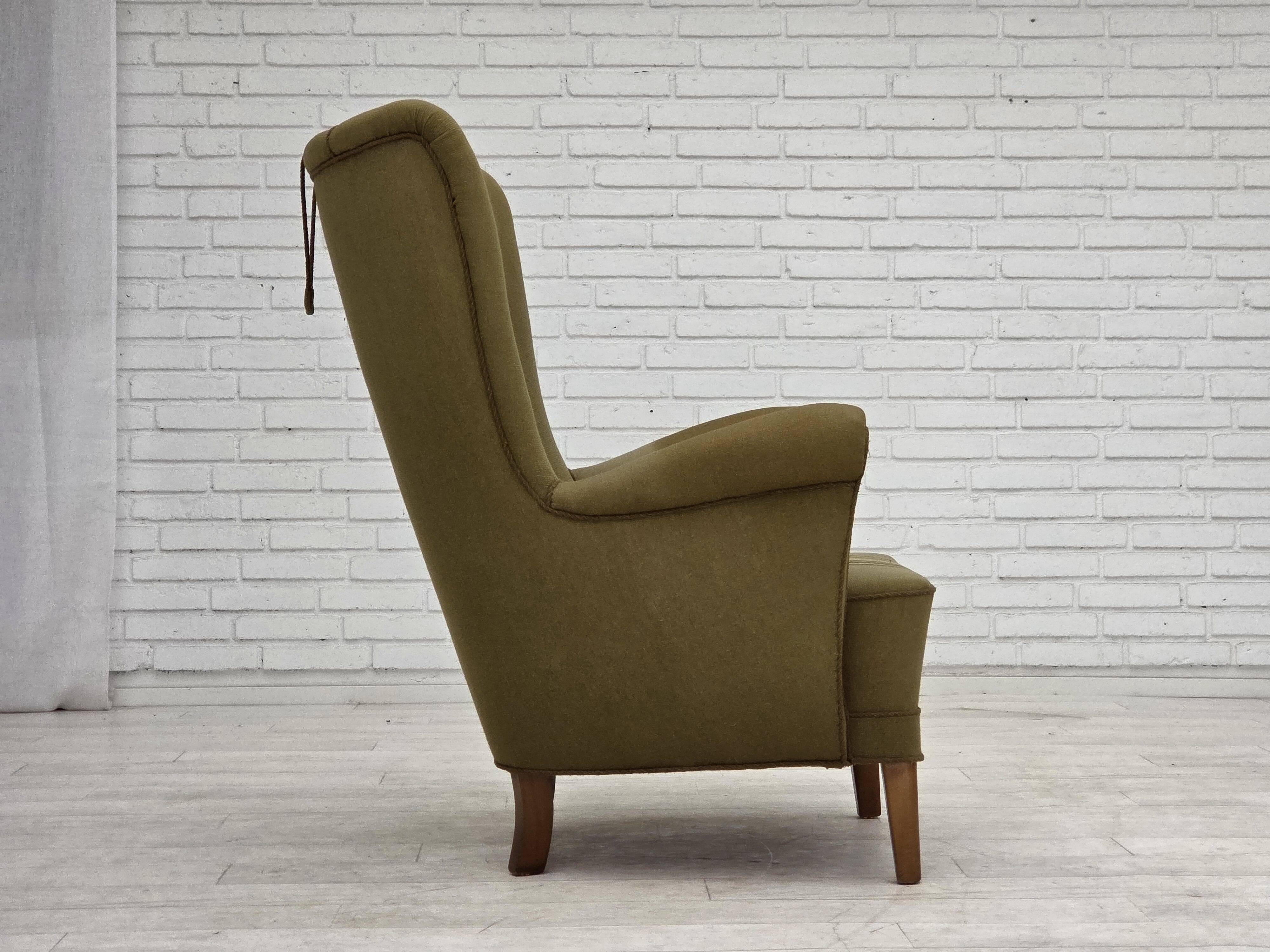 1960s, Danish highback armchair, original green furniture wool.