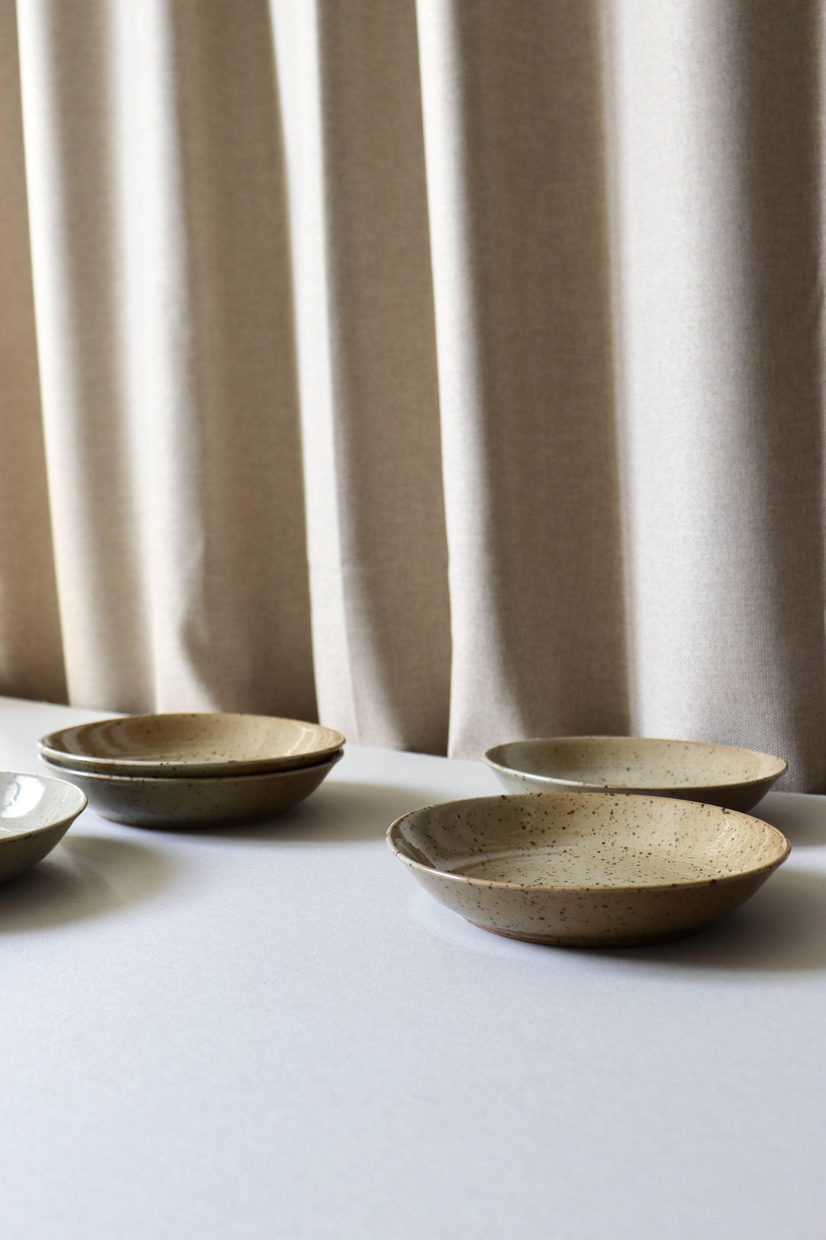 7 speckled stoneware plates