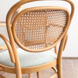 Ensemble de 4 chaises Thonet 215P en hêtre avec cannage d’origine et velour