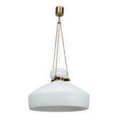 Lampe suspendue moderne tchécoslovaque du milieu du siècle en verre opalin et plastique, années 1970