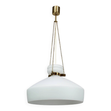 Modern Czechoslovak mid-century pendant lamp in opaline glass and plastic, 1970s