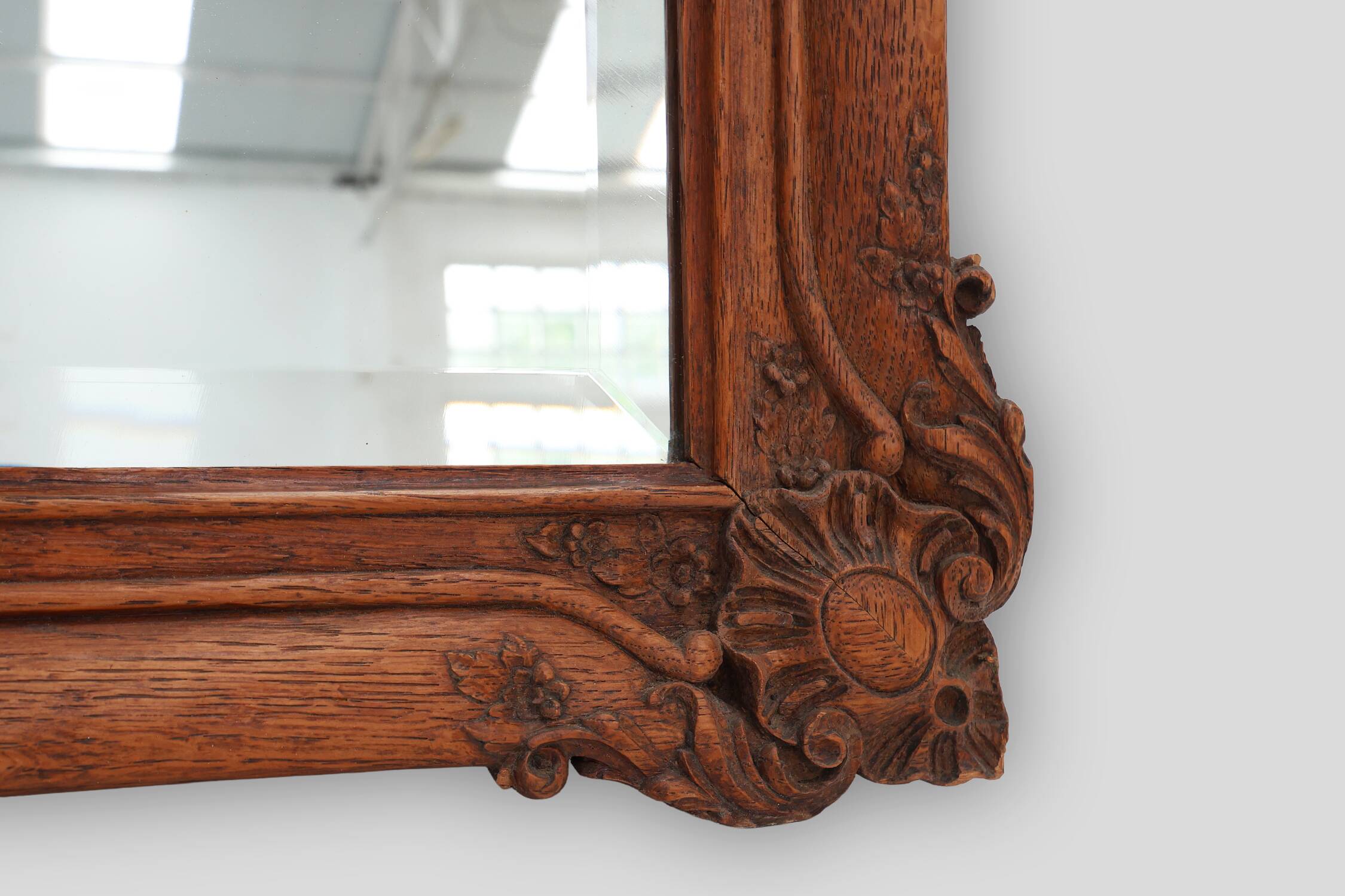 Baroque carved wooden beveled mirror in Louis XV style, France 1900s