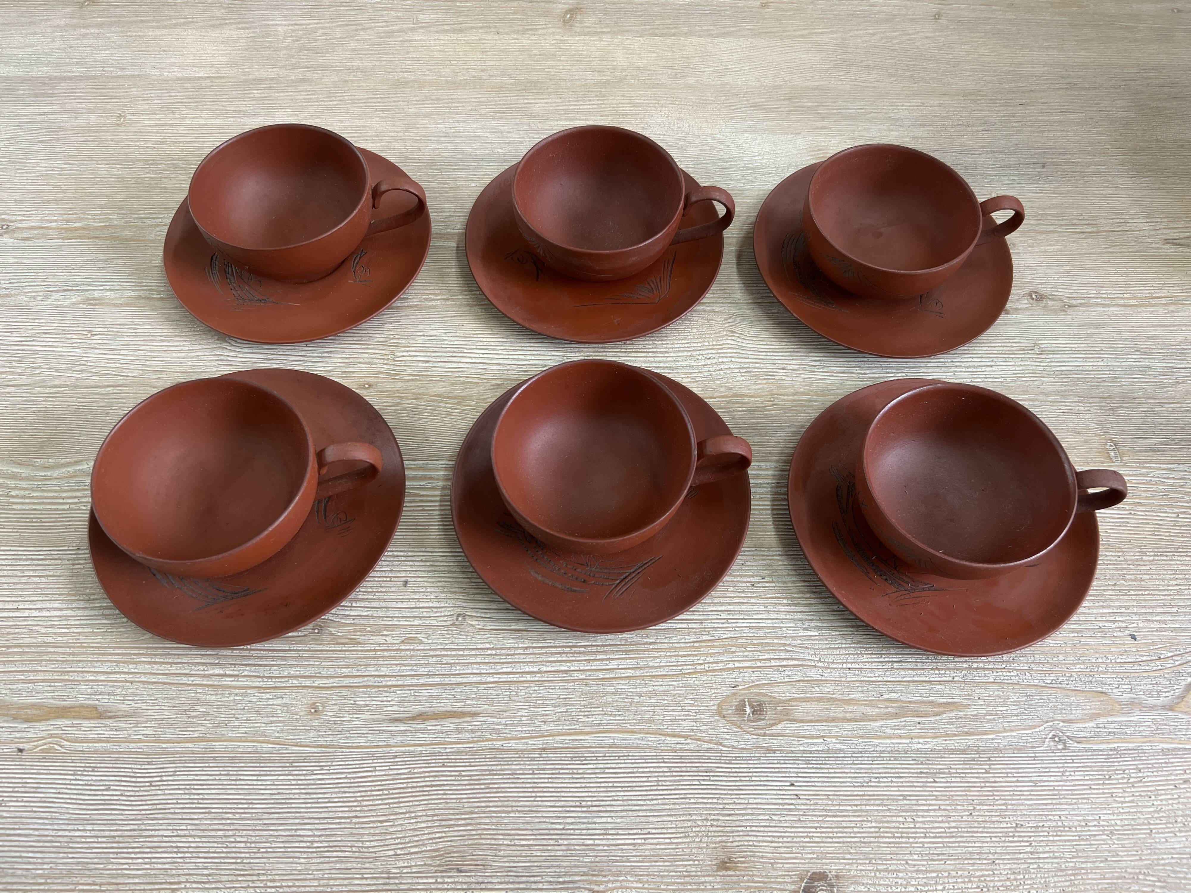 Set of 6 Cups and Japanese Terracotta Saucers