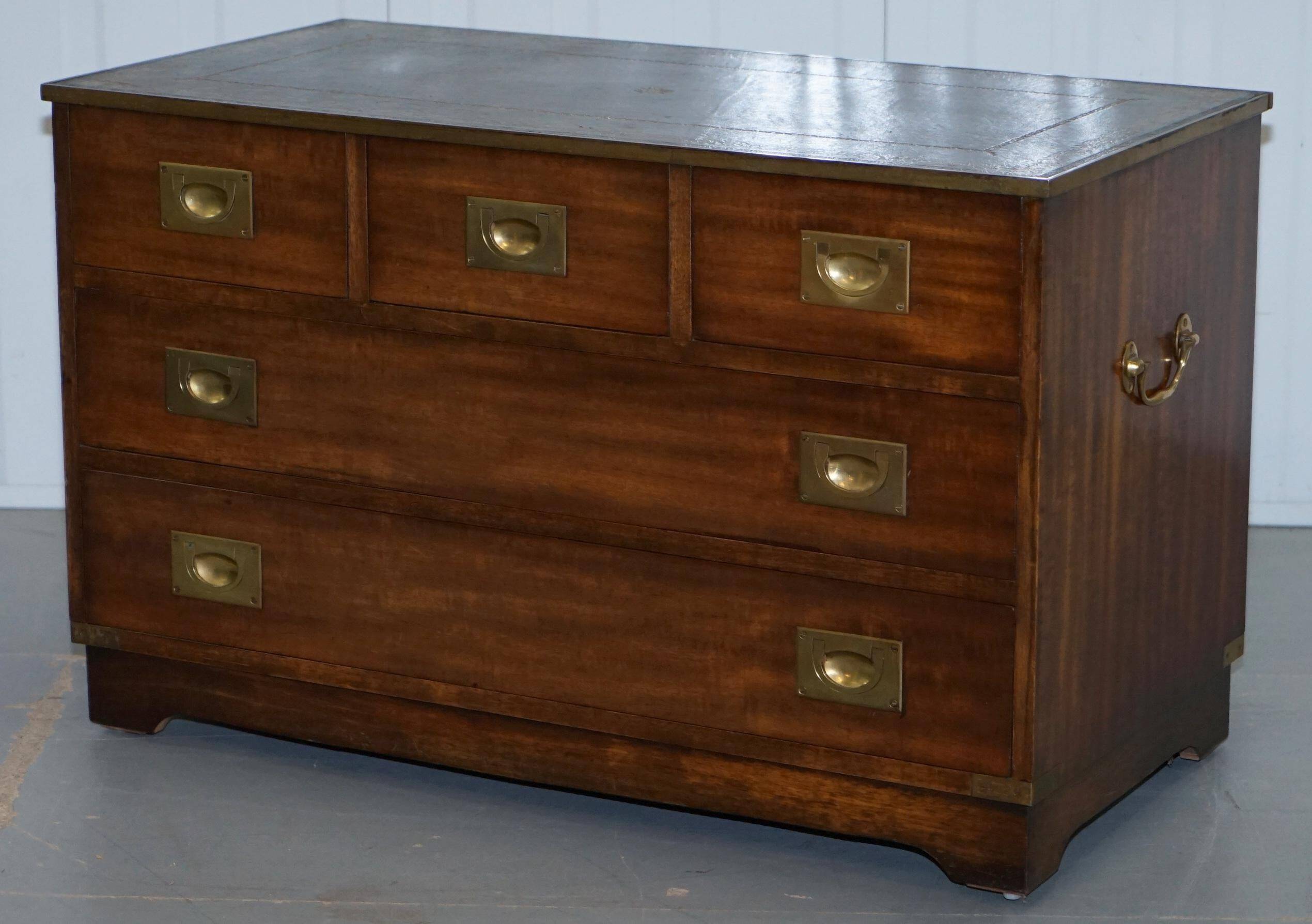 Reprodux Bevan Funnell chest of drawers with a leather top