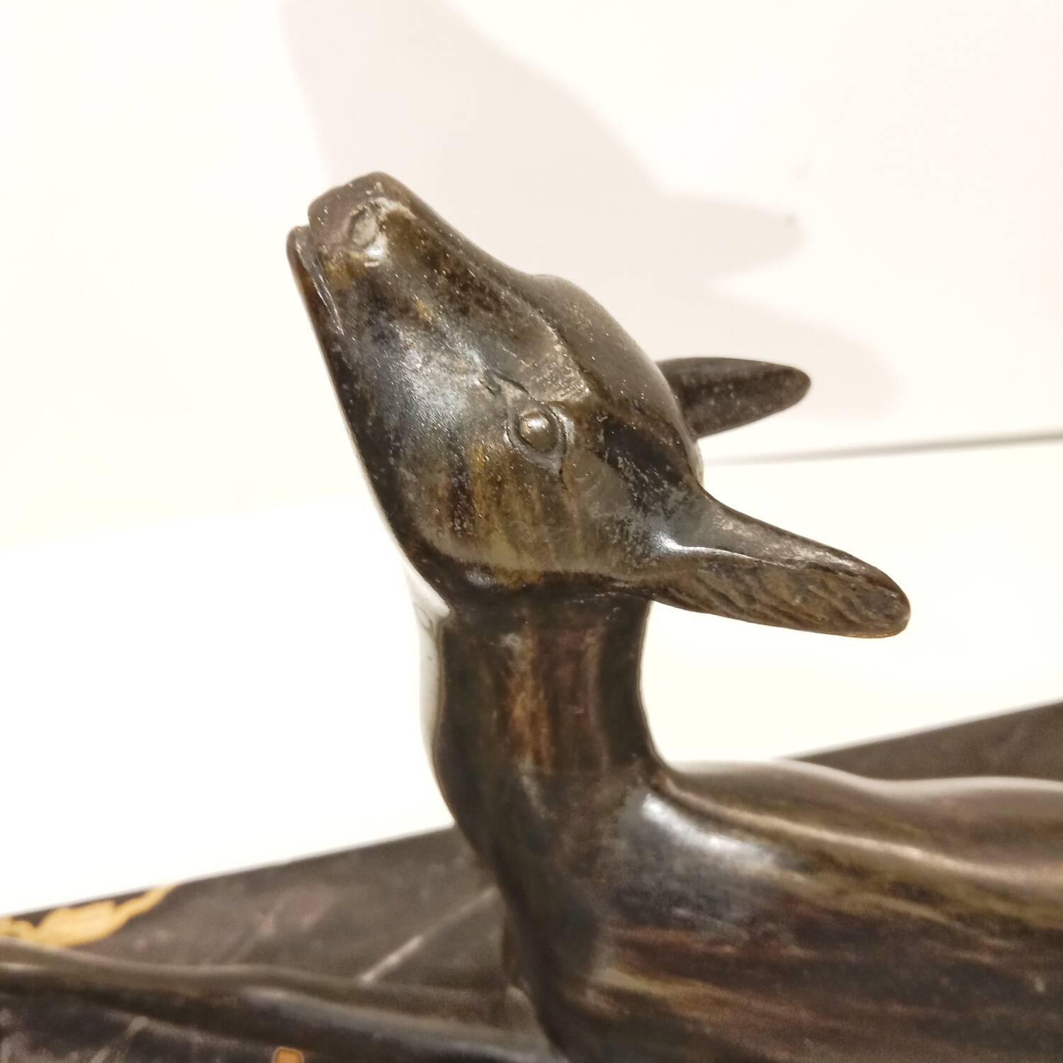 Art Deco Bookends of Doe Lying on Portor Marble