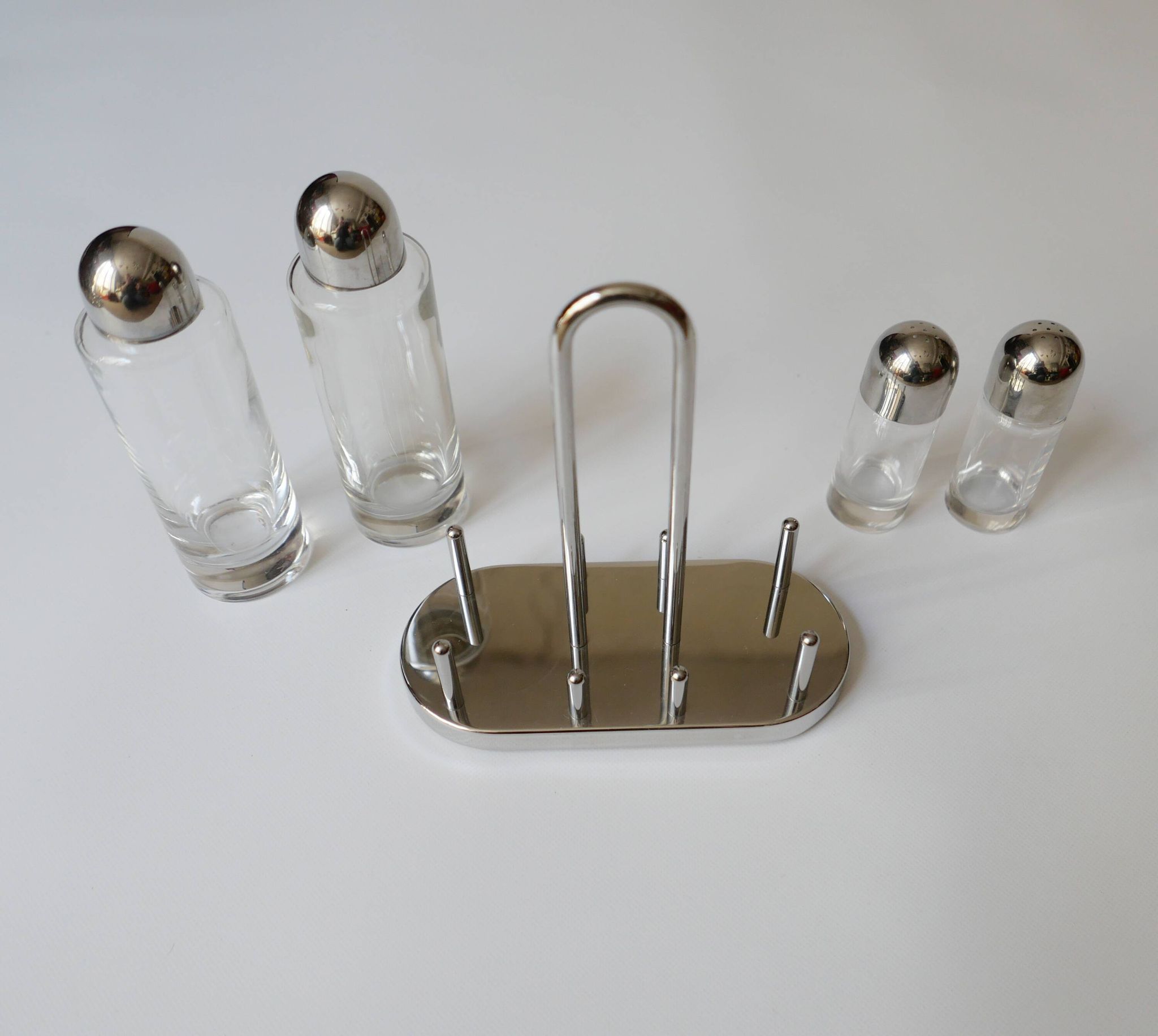 design Ettore Sottsass set Alessi the poor vinegar oil in glass and metal