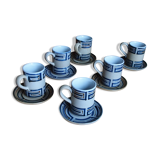 Set of 6 cups in vintage artisanal stoneware and its sub-cups