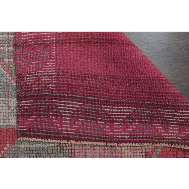 1970s Vintage Turkish Oushak Handmade Wool Cotton Pink Runner Rug 96x303