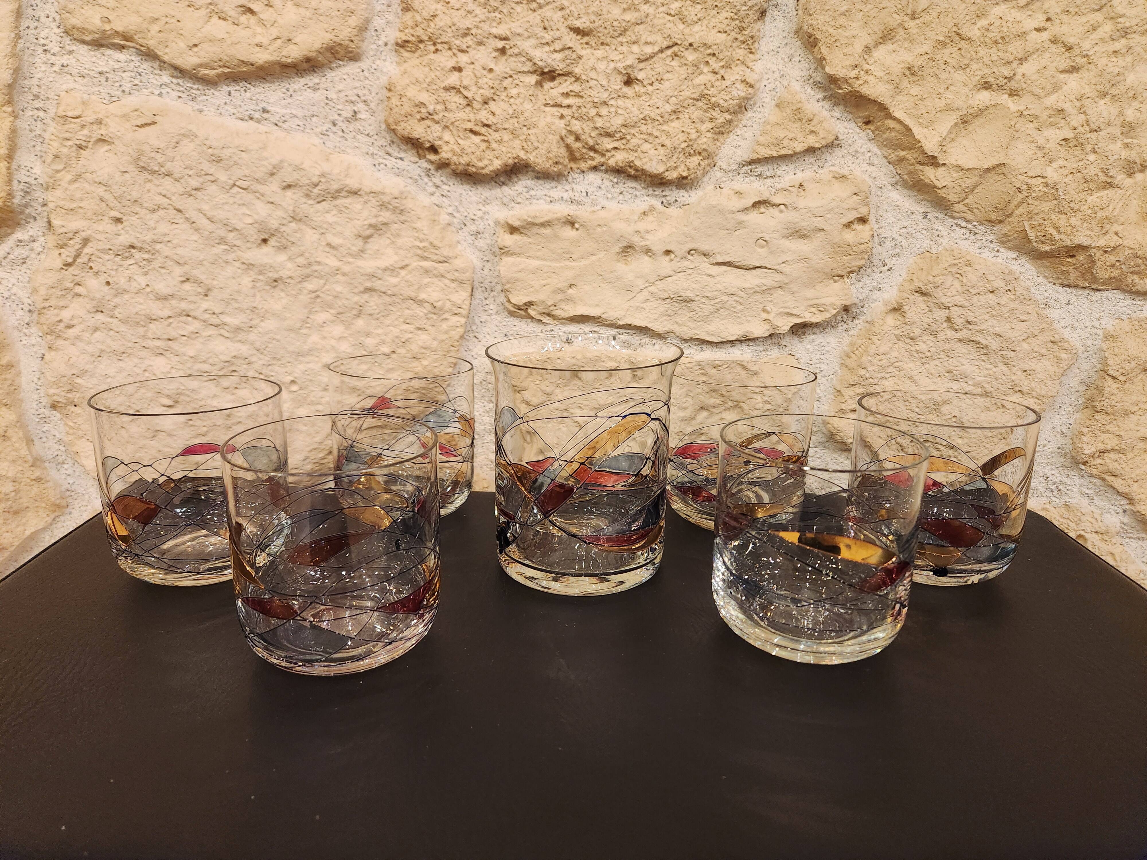 Vintage aperitif service – Cristal de Paris style – 6 glasses + carafe – Ann